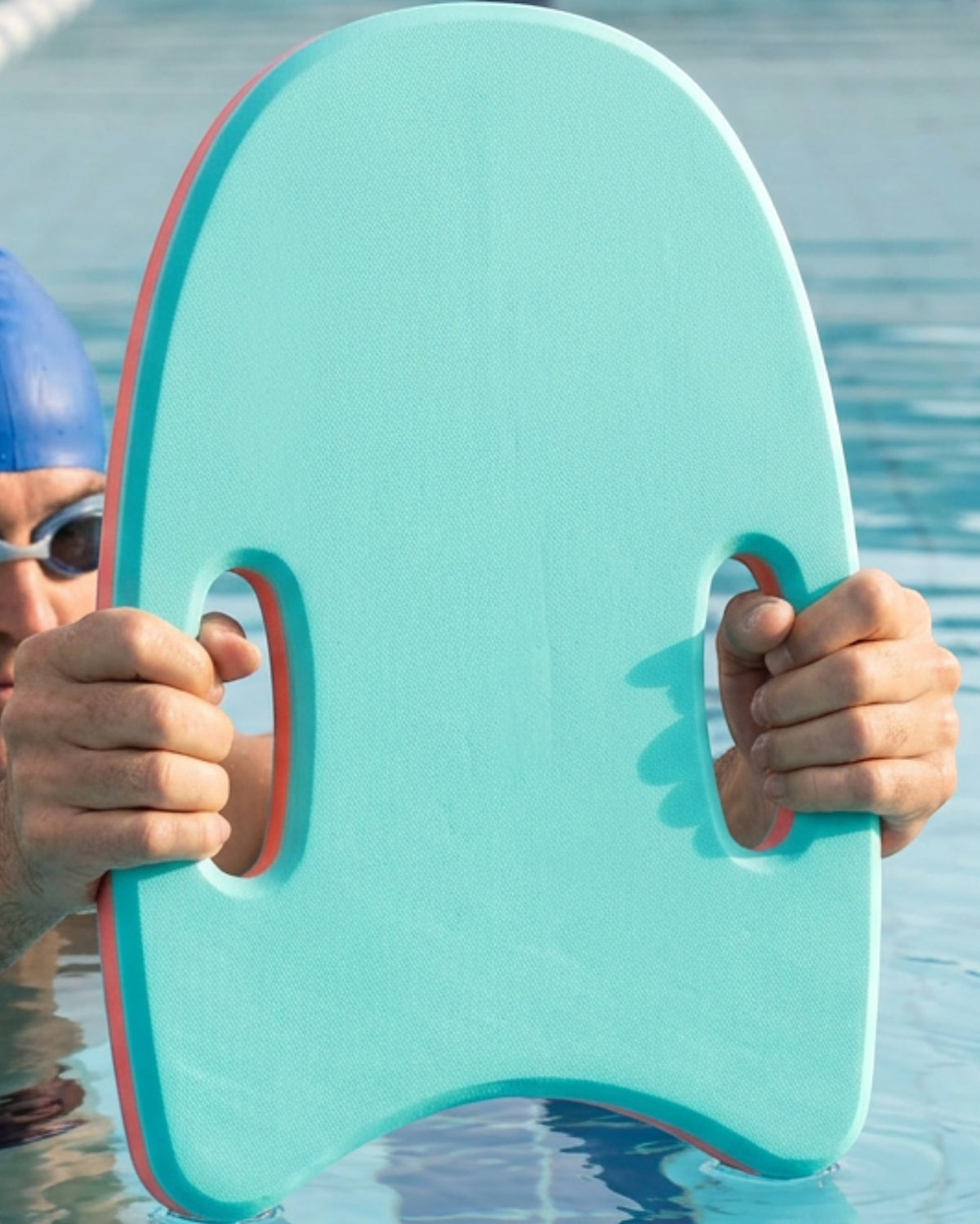 Maplo EVA Swim Kickboard 42 x 28 cm Aqua and Coral Two Grips - Lifestyle view