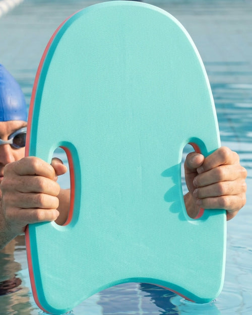 Maplo EVA Swim Kickboard 42 x 28 cm Aqua and Coral Two Grips - Lifestyle view